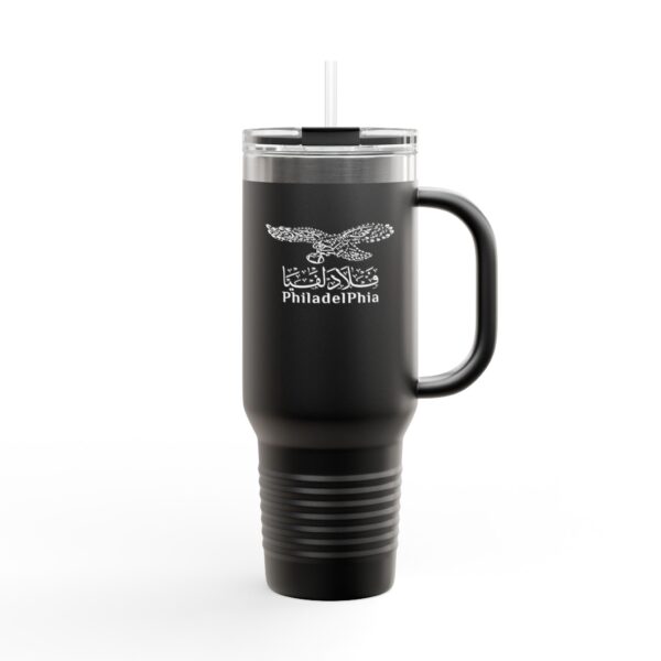 Philadelphia Calligraphy Arabic Eagle Insulated Travel Mug - 40oz Coffee/Water Tumbler with Straw